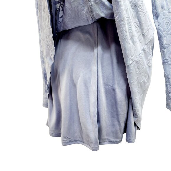 Blue Floral Jacquard Off-Shoulder Long Sleeve Dress Size XS - Picture 9 of 13